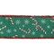 LaRibbons 4" Wired Jacquard Ribbon | Candy Cane on Green w/ Red Tinsel Edge | 5 Yard Roll